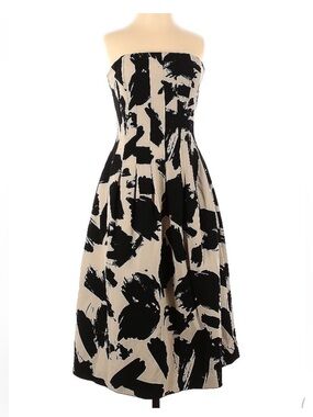 H&M Black and Cream Strapless Printed Midi Dress